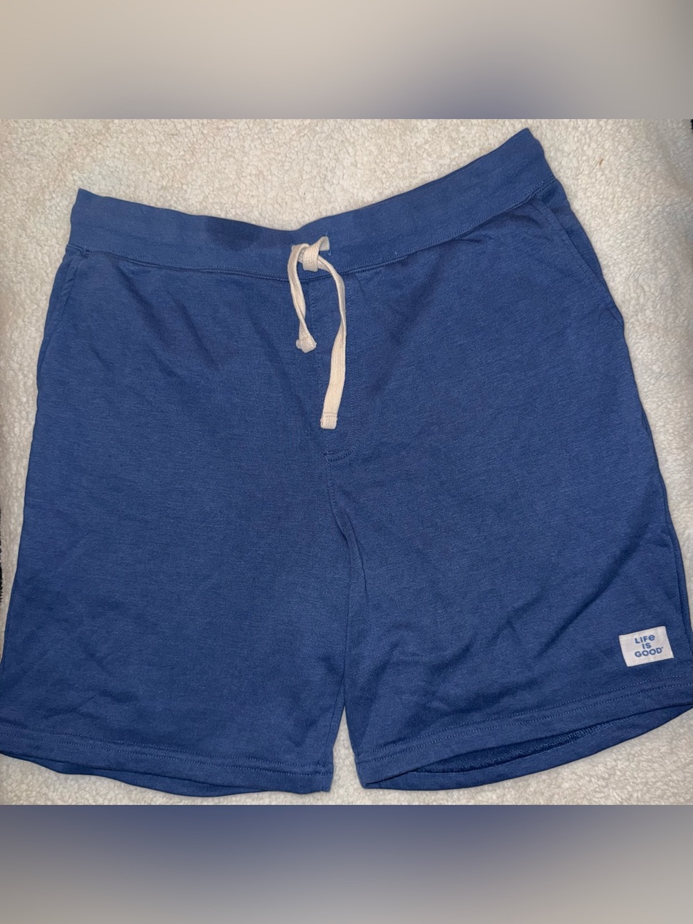 Life is Good Women’s Large Blue Terry Lounge Sweat Shorts Drawstring Pockets
